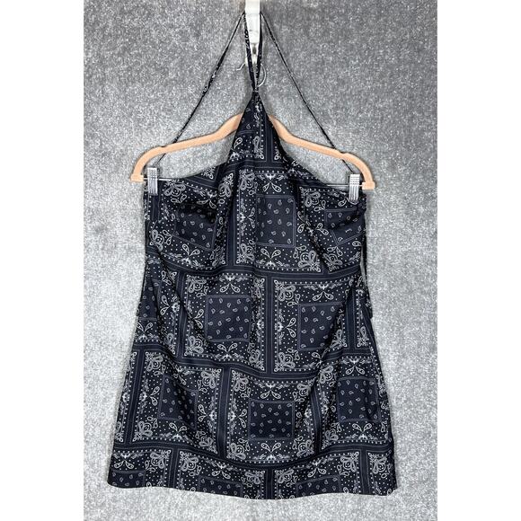 Elodie Mini Dress Womens Size Large Black White Bandana Paisley Halter Keyhole - Picture 1 of 7